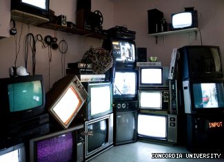 The venue for NTSC was piled high with old TVs presenting the students’ work.
